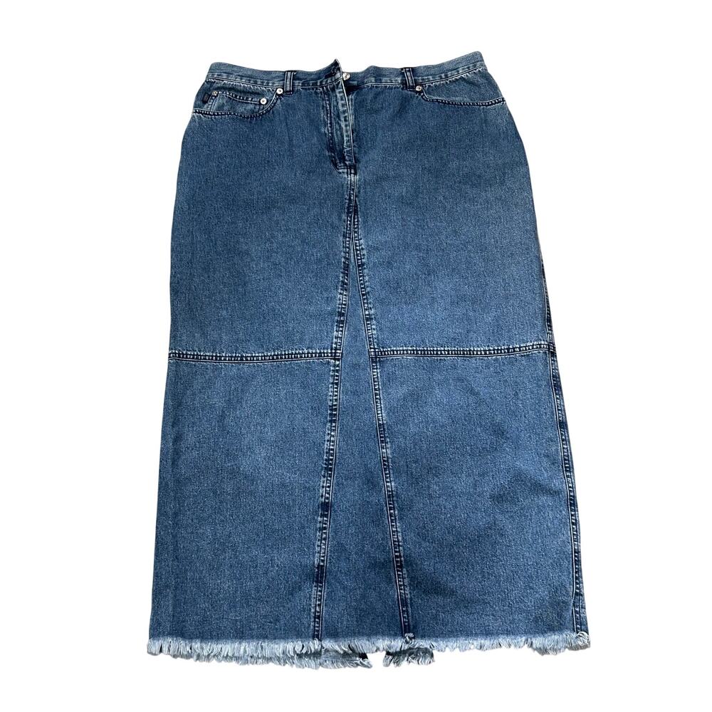 Lauren Ralph Lauren Women’s Size 14 Denim Maxi Skirt Blue Jean Frayed Hem - Picture 2 of 6